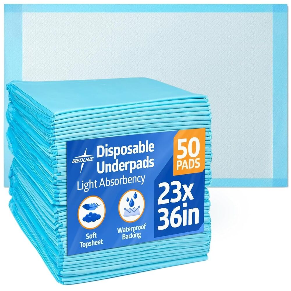 Medline Kids Light Absorbency Underpads 23" x 36" Disposable Bed Pads Blue 50ct